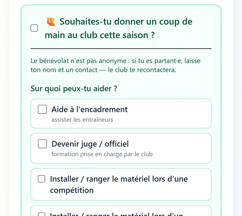 Bloc bénévolat du questionnaire