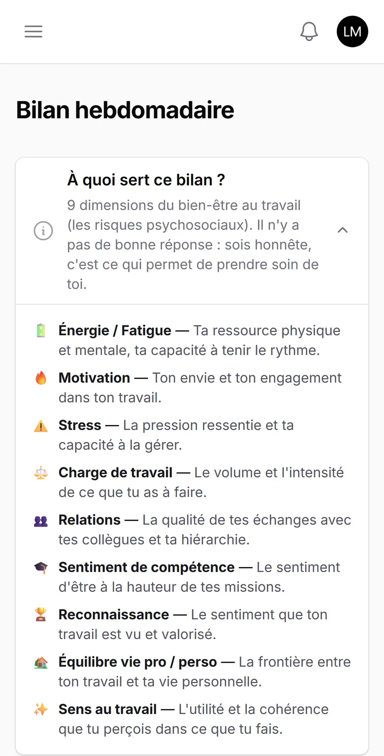 Bilan hebdomadaire côté salarié