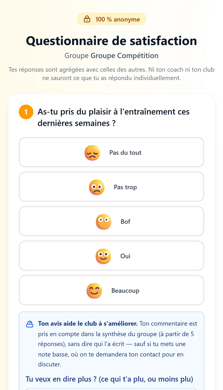 Le questionnaire de satisfaction tel que l'adhérent le reçoit